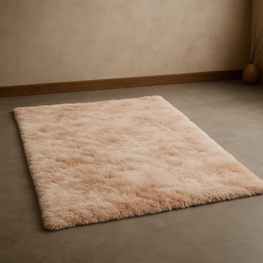 Tapis shaggy beige poudré – Élégance douce et confort raffiné