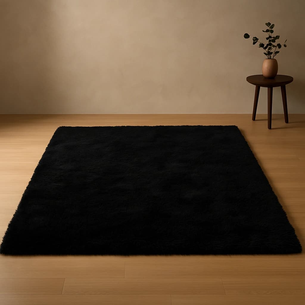 Tapis shaggy noir intense – Élégance moderne et style sophistiqué