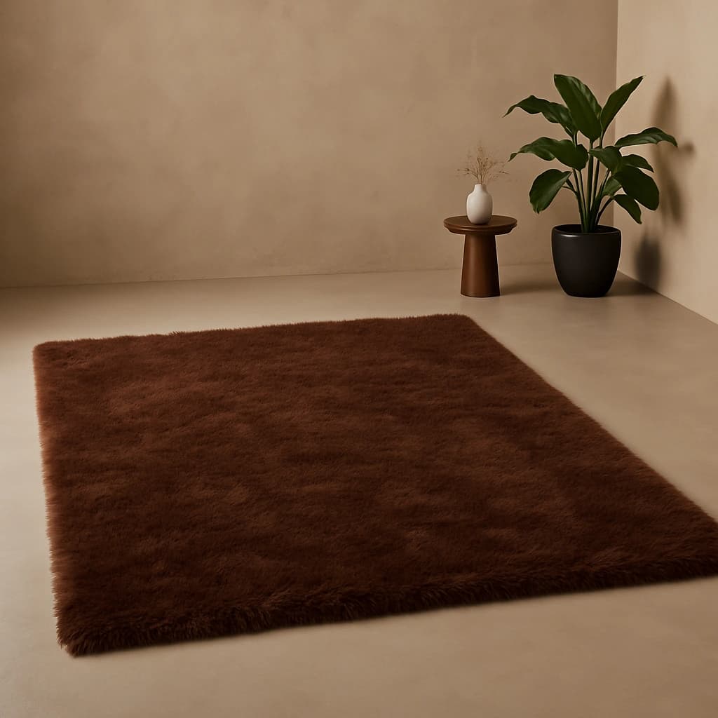 Tapis shaggy brun chocolat – Élégance chaleureuse et confort premium