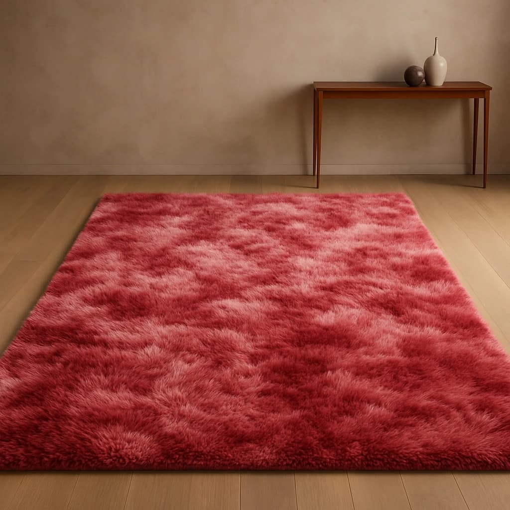 Tapis rouge et rose shaggy – Style moderne et confort luxueux