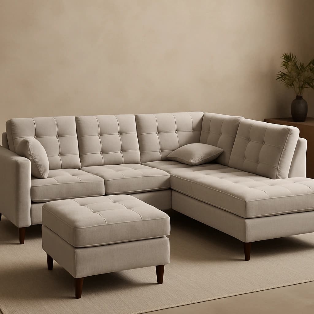 Canapé sectionnel moderne gris clair avec pouf