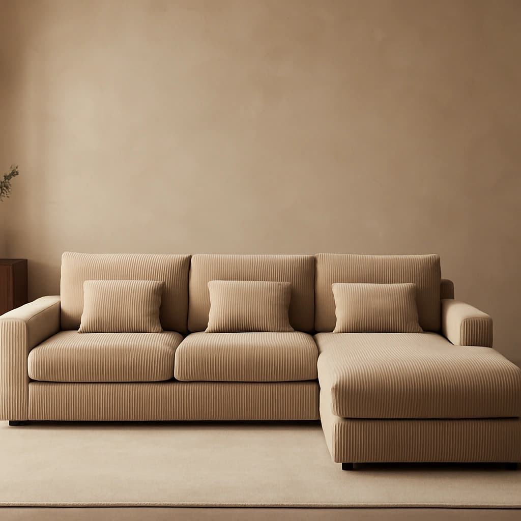Canapé sectionnel de luxe en velours côtelé beige