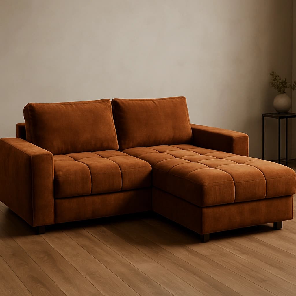 Canapé d'angle moderne en velours marron