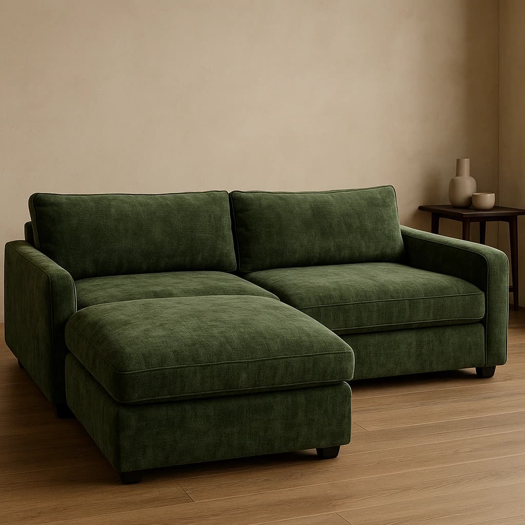 Canapé d'angle moderne en velours vert