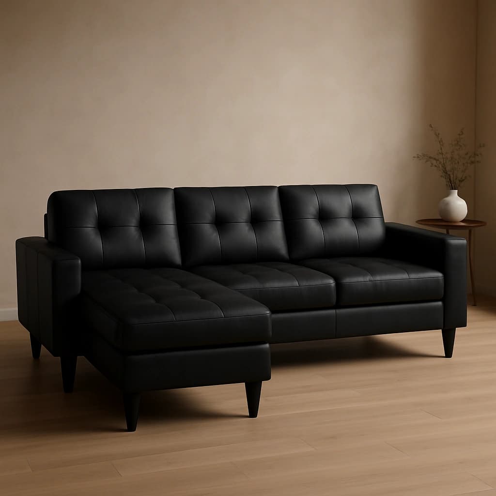 Canapé sectionnel noir avec pouf