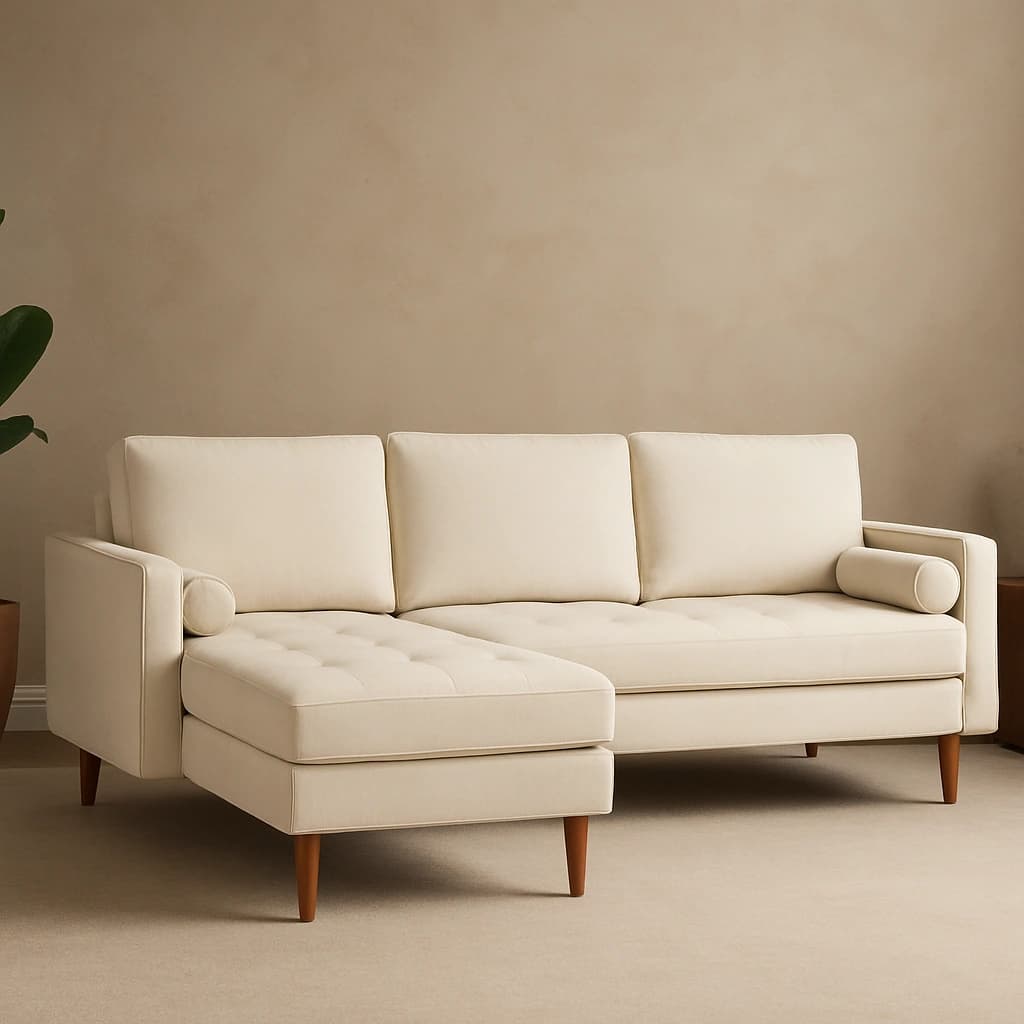 Canapé sectionnel crème avec pouf - Modèle 2215