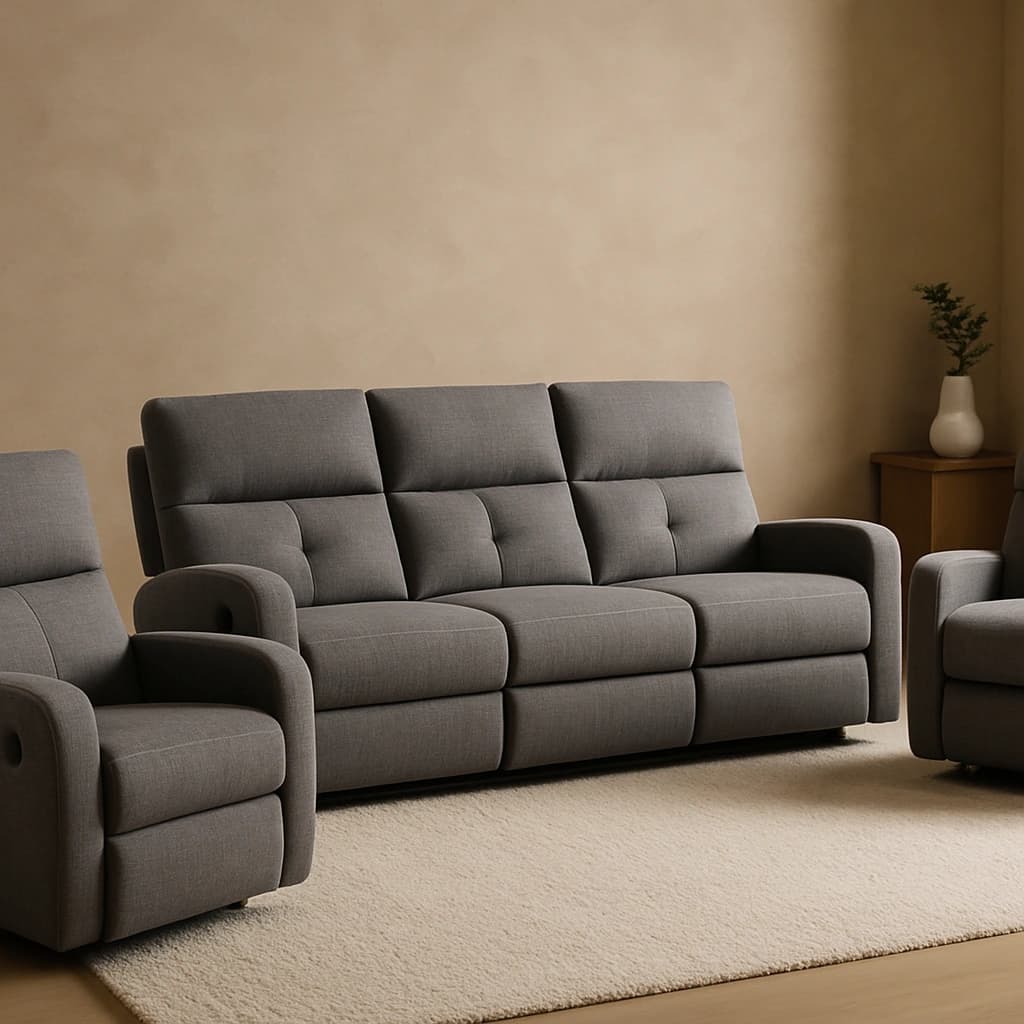Ensemble de canapé inclinable gris avec repose-pieds manuels - Collection 3 pièces