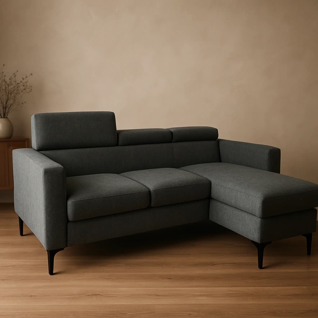 Canapé sectionnel gris moderne avec appuie-têtes réglables - Forme en L