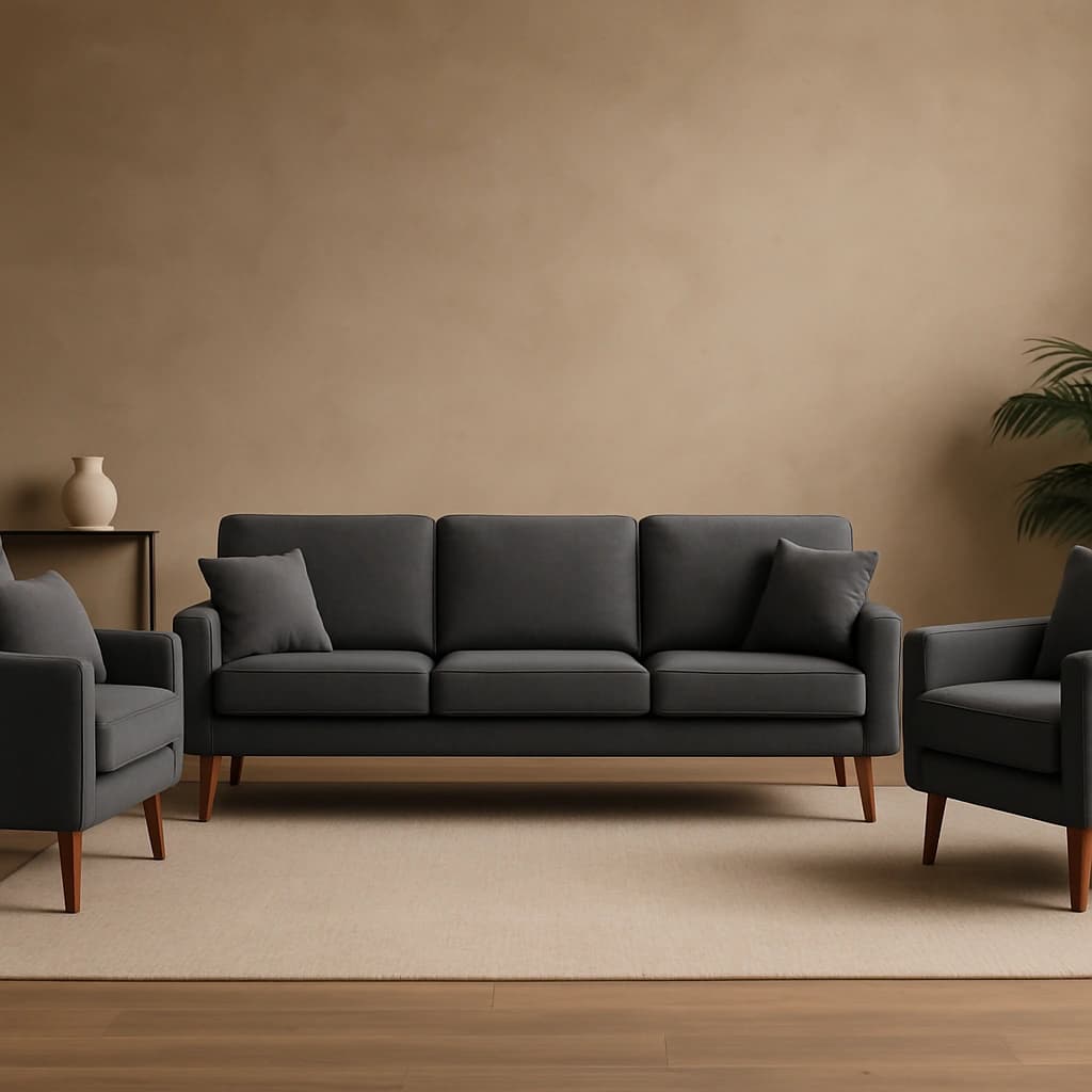 Ensemble de canapé en tissu gris moderne avec pieds en bois - Collection 3 pièces