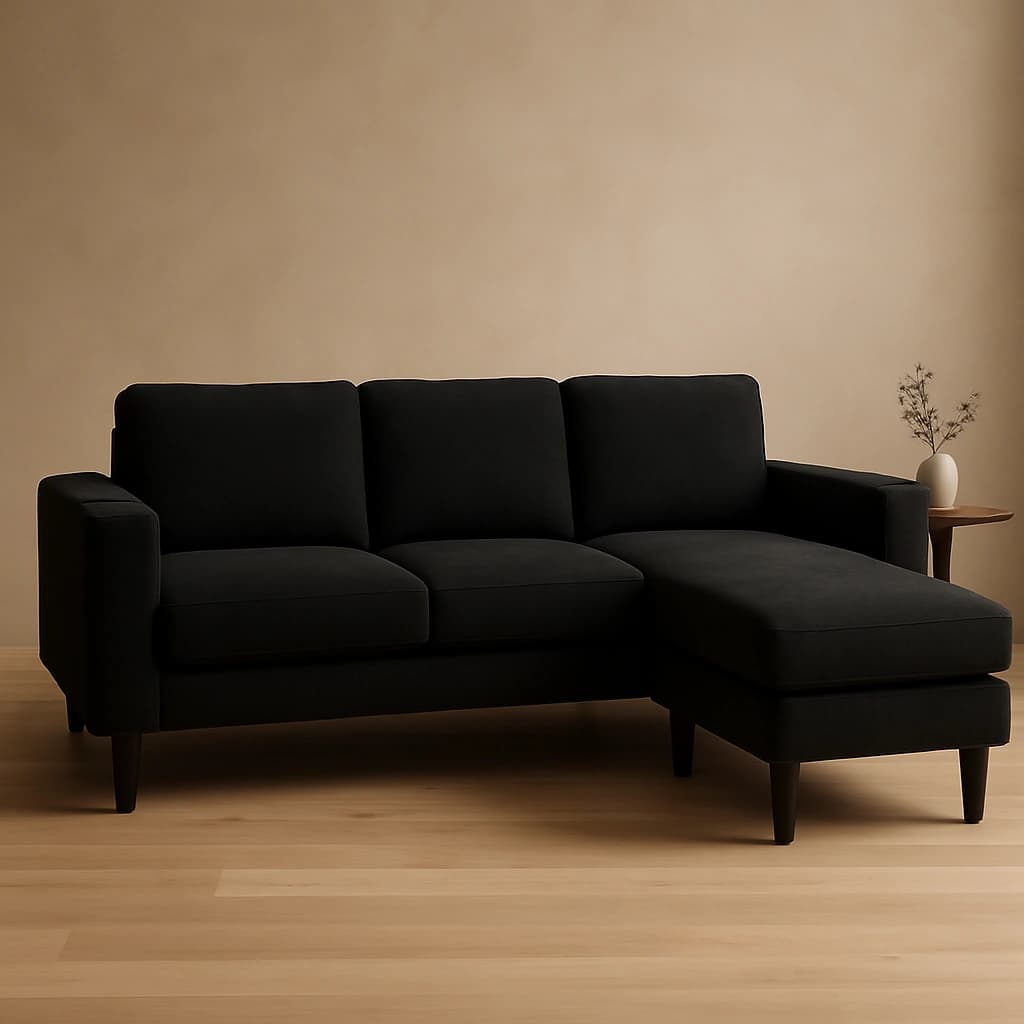 Canapé sectionnel moderne en tissu noir avec méridienne - 2215 Black