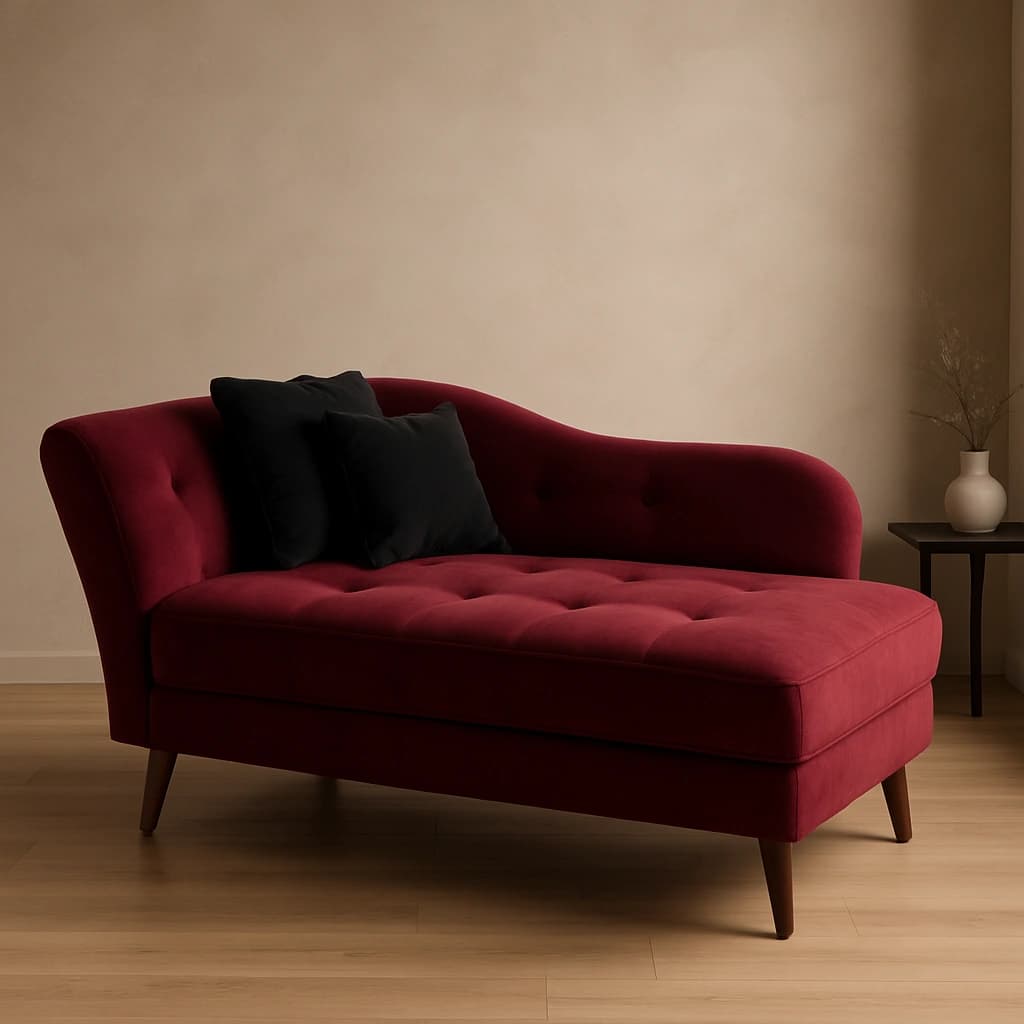 Méridienne en velours rouge - Design capitonné moderne (HM1680B)