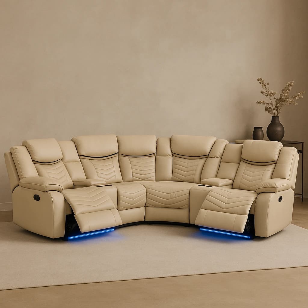Canapé sectionnel inclinable en cuir beige avec éclairage LED - Fauteuils inclinables électriques