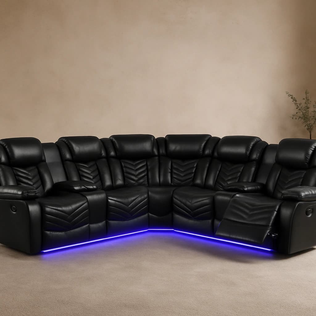 Canapé sectionnel inclinable en cuir noir avec éclairage LED - Fauteuils inclinables électriques