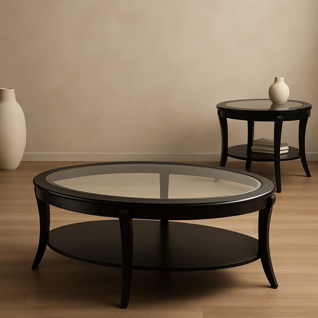 Ensemble de tables basses classiques noires avec plateau en verre - 3 pièces