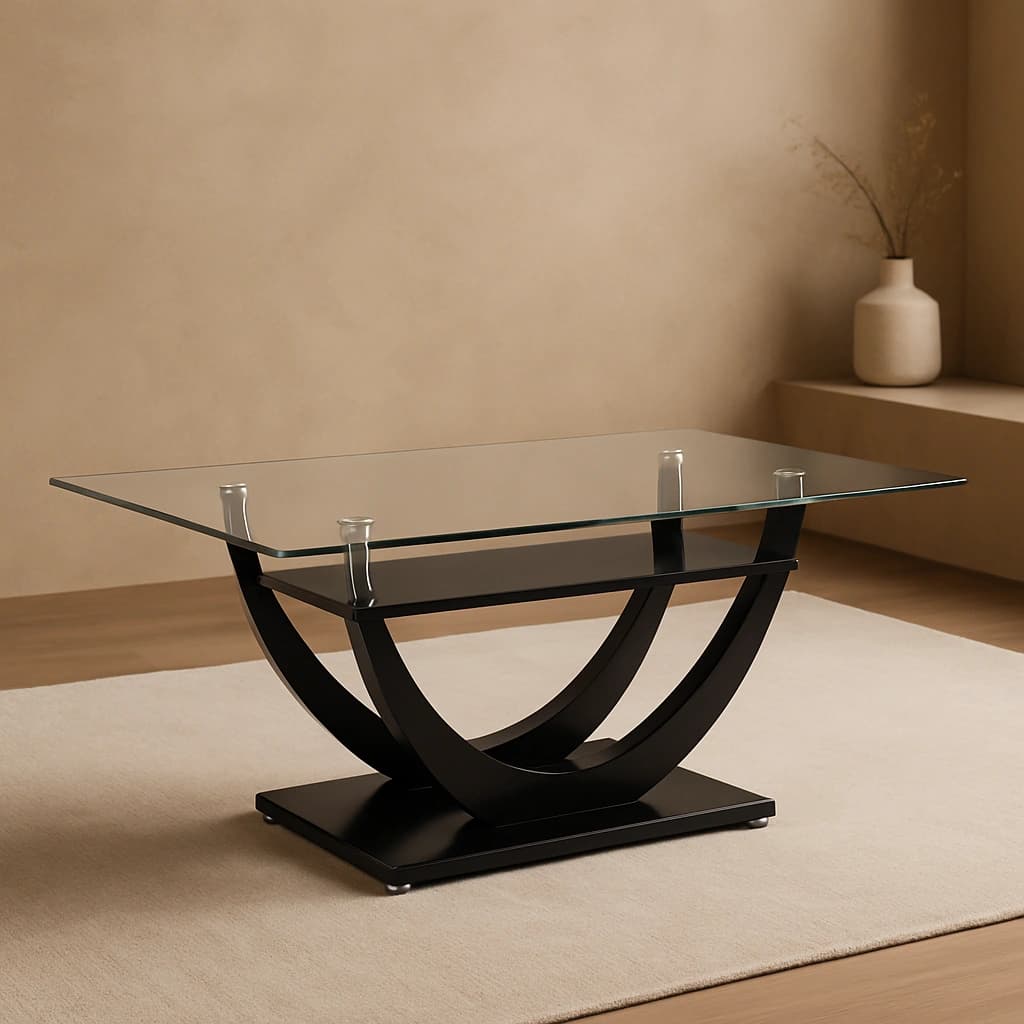 Ensemble de tables basses contemporaines en verre - Noir et gris 3 pièces