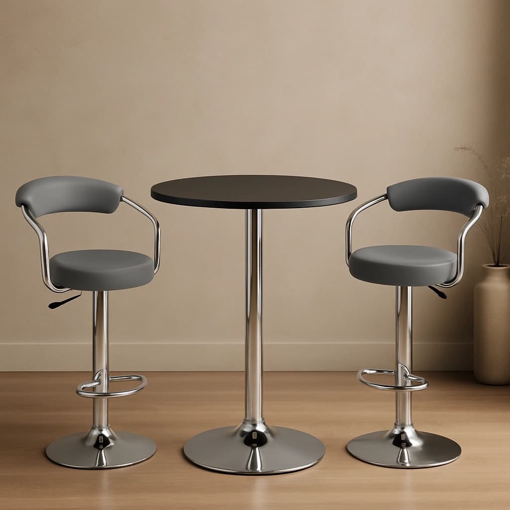 Ensemble table de bistrot moderne avec 2 tabourets de bar réglables - Gris