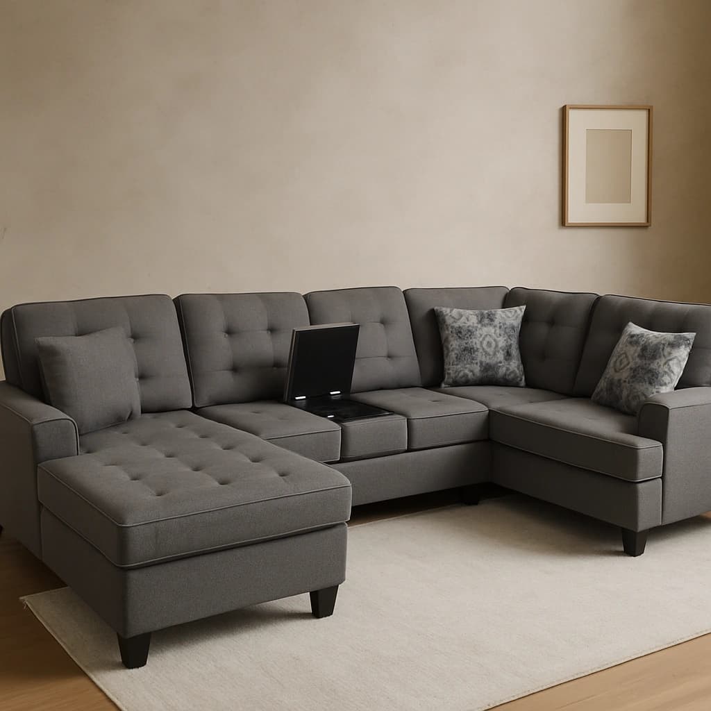 Canapé sectionnel gris moderne avec méridienne - Configuration en U