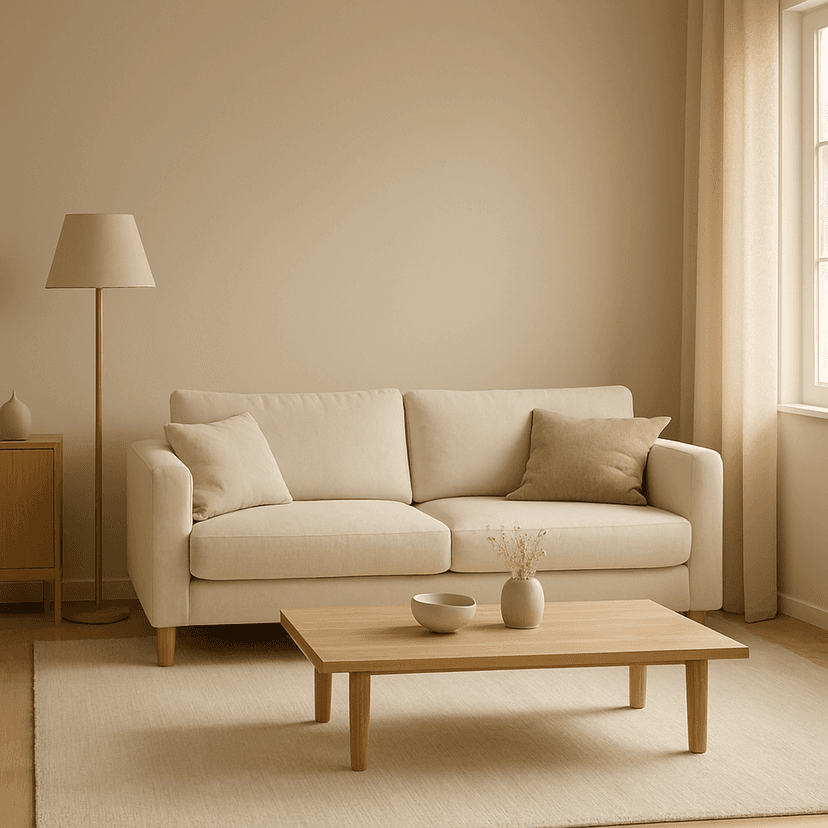 Salon minimaliste avec canapé crème