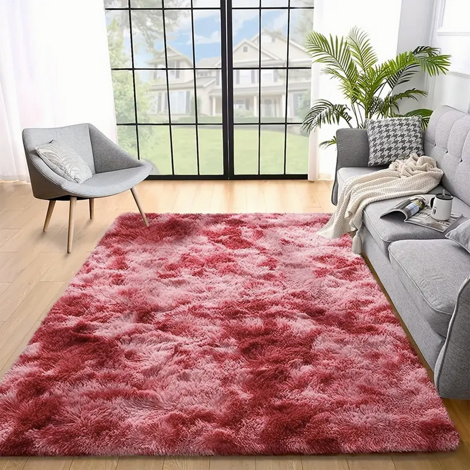 Tapis rouge et rose shaggy – Style moderne et confort luxueux