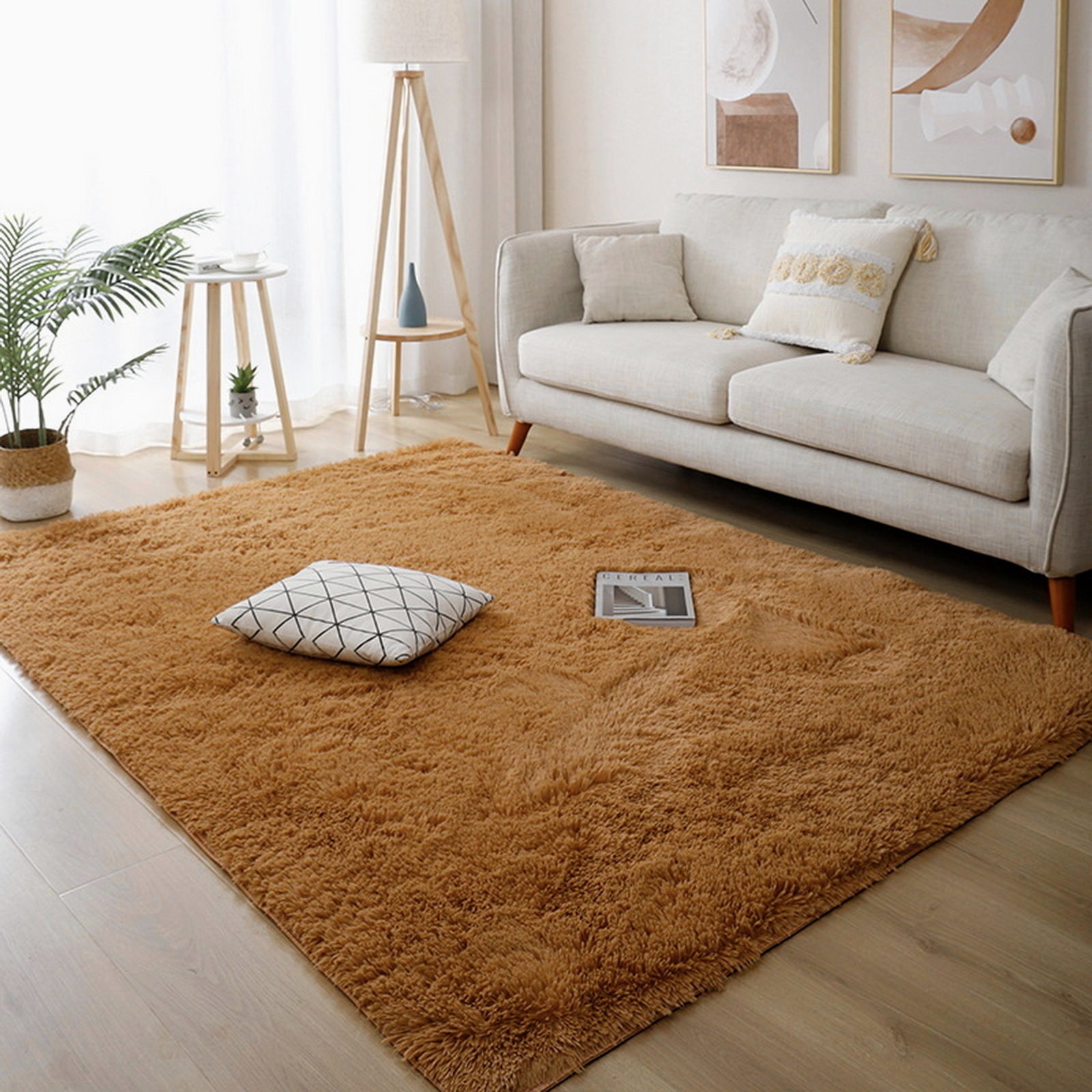 Tapis shaggy brun caramel – Chaleur naturelle et confort absolu