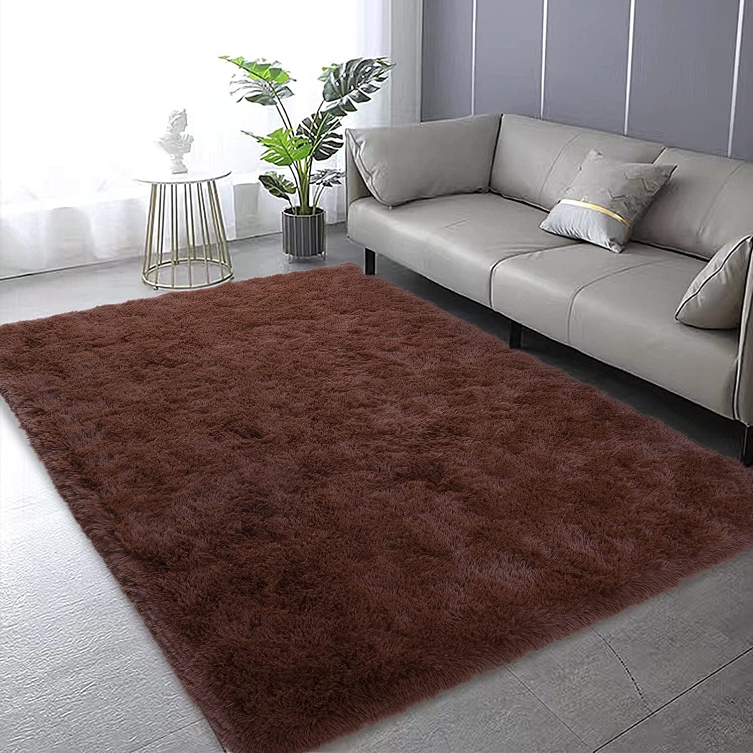 Tapis shaggy brun chocolat – Élégance chaleureuse et confort premium