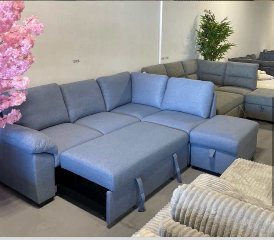 Canapé d'angle convertible bleu moderne