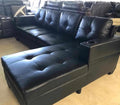 Canapé d'angle en cuir noir avec méridienne et rangement