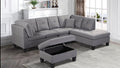 Canapé d'angle gris avec méridienne et pouf de rangement