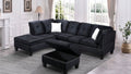 Canapé d'angle noir avec pouf de rangement - Modèle 1013