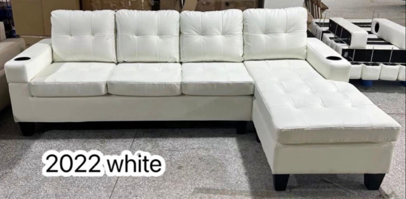 Grey Tufted Sectional Sofa with Ottoman