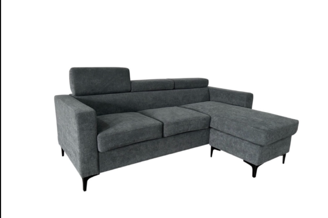 Canapé d'angle gris moderne avec appuie-tête réglables - Forme en L
