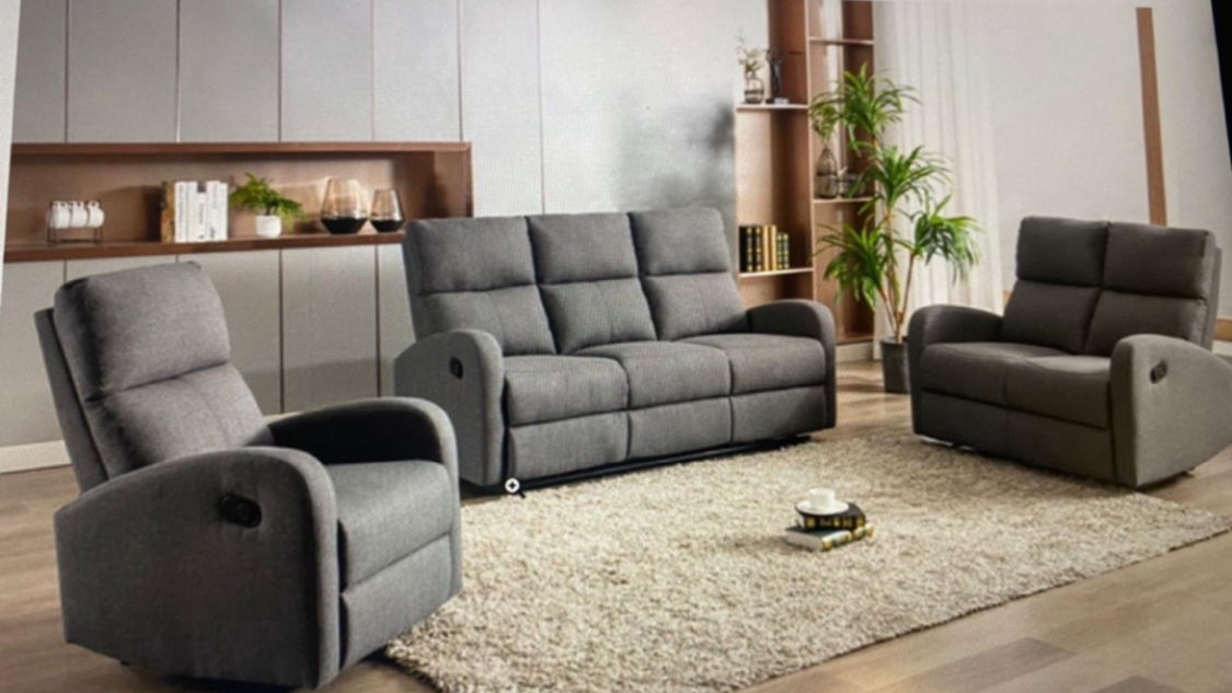 Ensemble de canapés inclinables gris avec fauteuils manuels - Collection 3 pièces