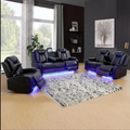 Ensemble de canapés inclinables en cuir noir avec éclairage LED - 3 fauteuils inclinables électriques