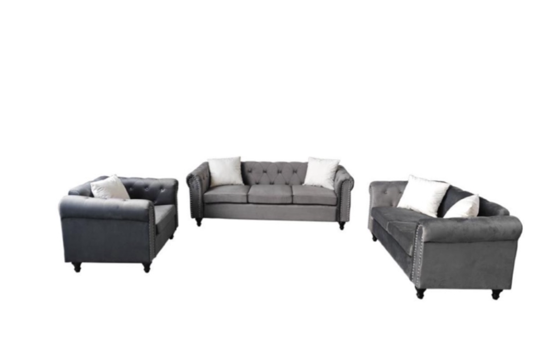 Ensemble de canapés modernes en tissu gris - Collection 3 pièces pour salon
