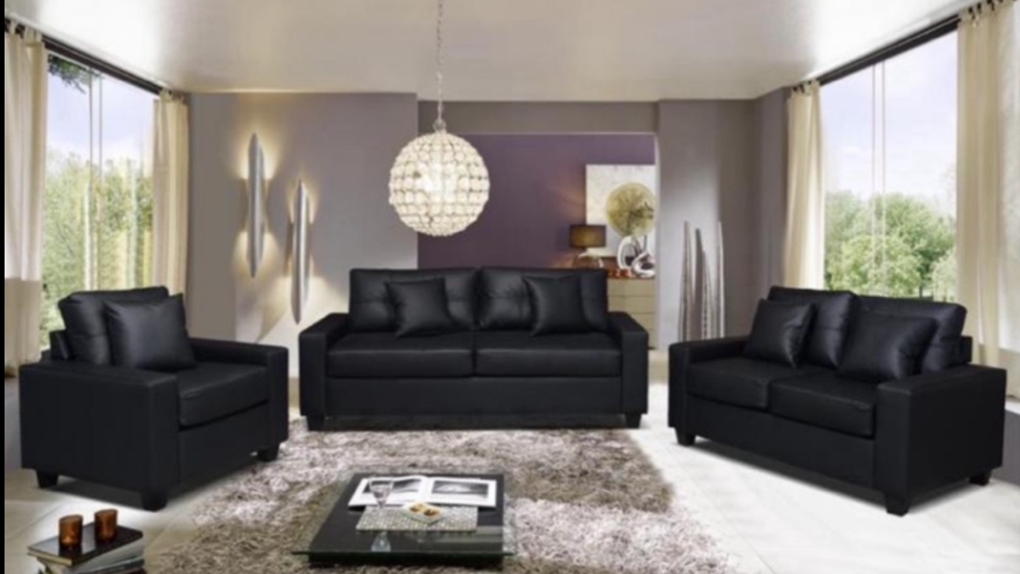 Ensemble de canapés modernes en cuir noir - Collection 3 pièces pour salon