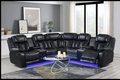 Canapé d'angle inclinable en cuir noir avec éclairage LED - Fauteuils inclinables électriques