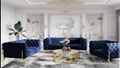 Ensemble de canapés de luxe en velours bleu marine avec pieds dorés - Collection capitonnée 3 pièces