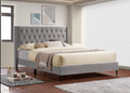 Gray Velvet Upholstered Platform Bed with Nailhead Trim