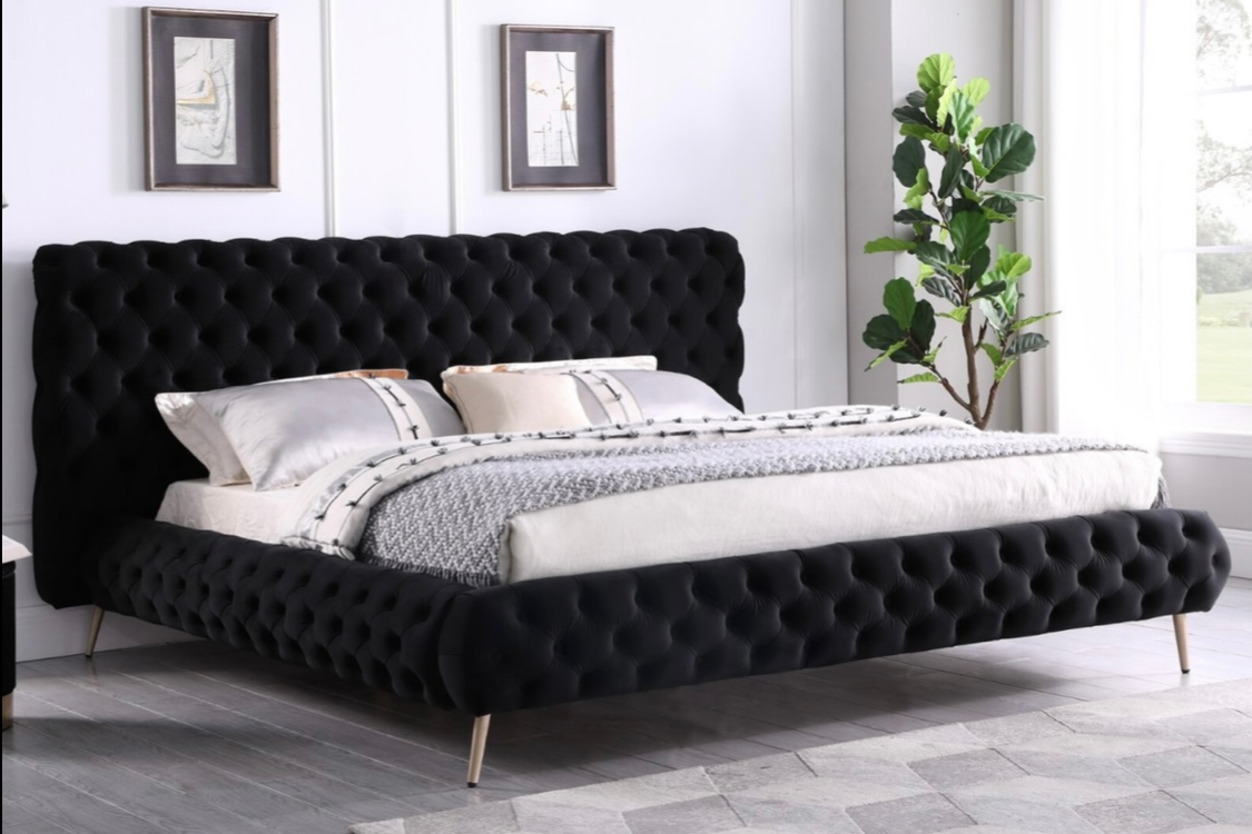 Black Velvet Tufted Bed