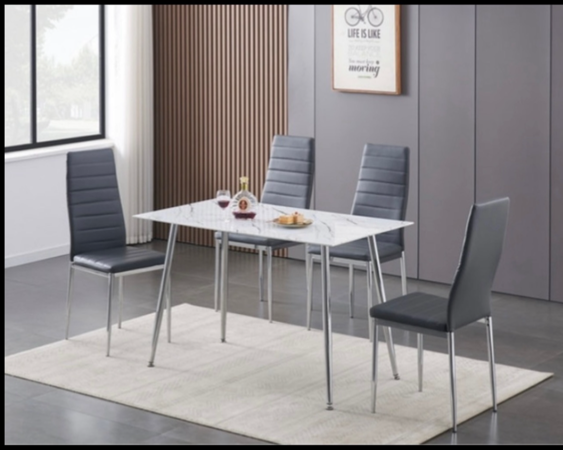Ensemble de salle à manger blanc moderne avec chaises grises