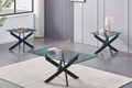 Ensemble de table basse moderne en verre avec piètement en X noir - 3 pièces