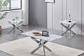 Ensemble de table basse moderne en marbre blanc avec piètement en X chromé - 3 pièces