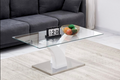 Table basse moderne en verre blanc avec pied sculptural