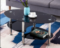 Table basse ovale en verre noir avec pieds chromés - Design moderne