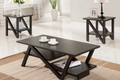 Ensemble de table basse moderne en bois foncé avec piètement géométrique - 3 pièces