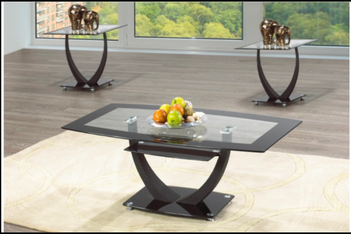 Ensemble de table basse contemporaine en verre - Noir et gris 3 pièces