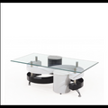 Table basse moderne en verre avec piètement noir et blanc - Design contemporain