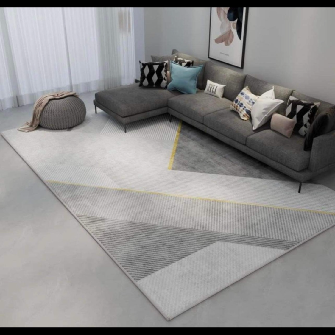 Large Luxury Rug - Geometric Gray and Yellow Design