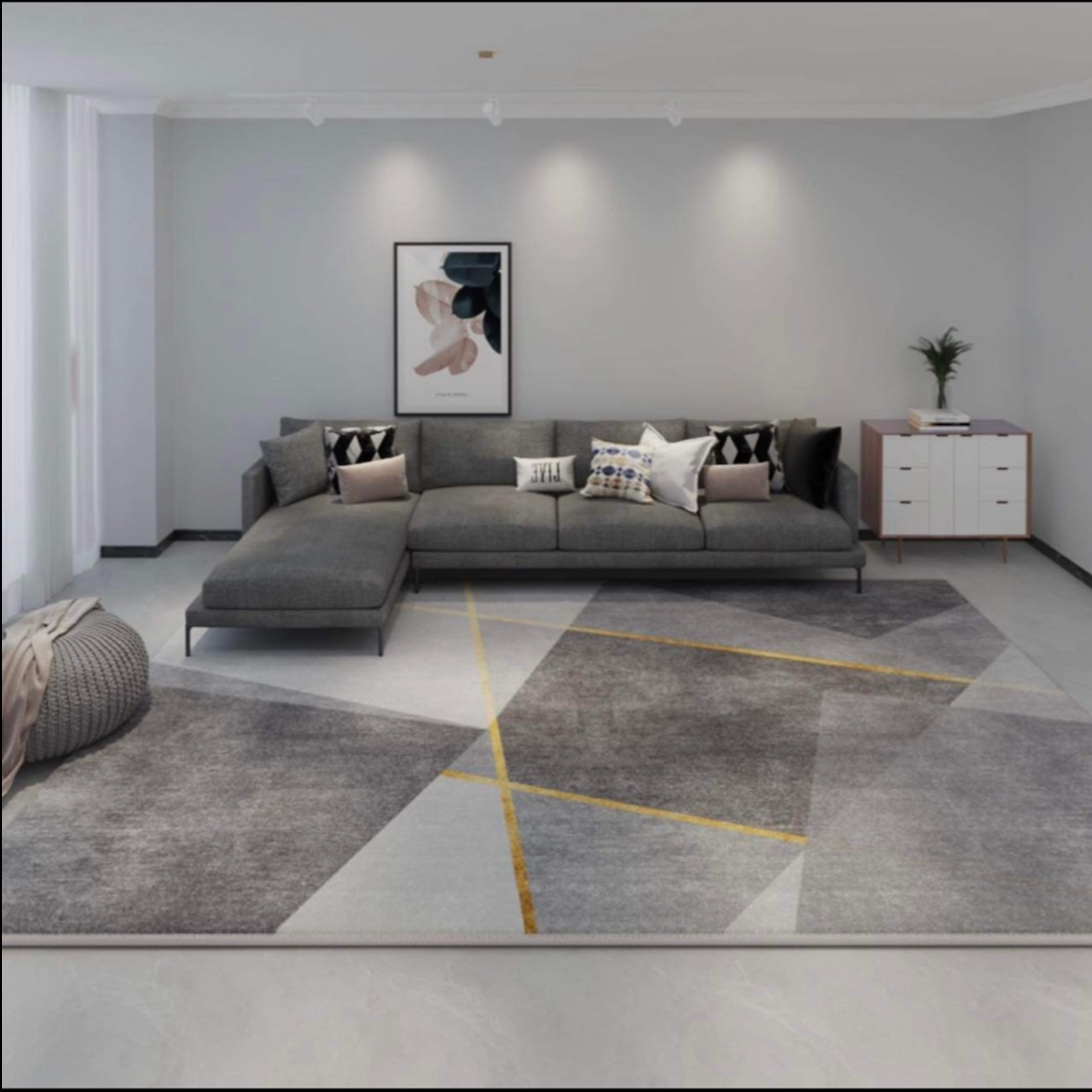 Large Luxury Rug - Geometric Gray Modern Design