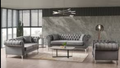 Ensemble de canapés capitonnés en velours gris de luxe - Collection de salon 3 pièces
